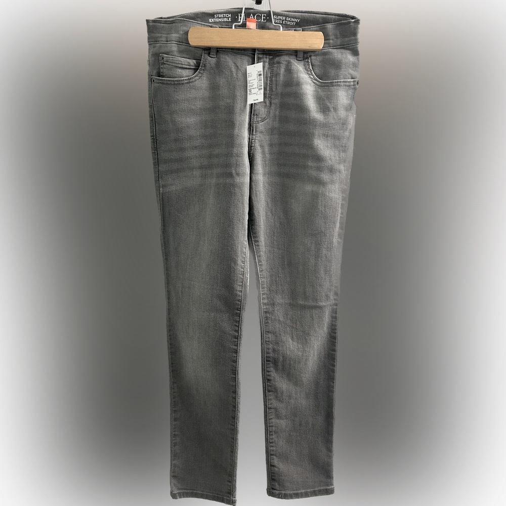 Childrens place boys sz 12 husky dark gray stretch extensible super skinny jeans